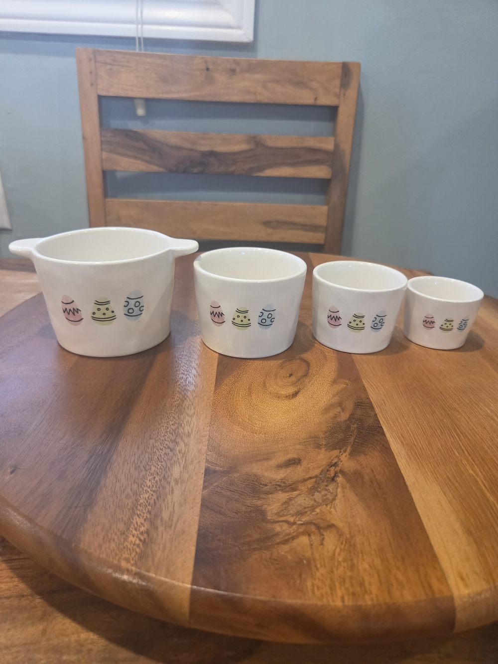 Rae Dunn White Measuring Cups with Pastel Egg Pattern